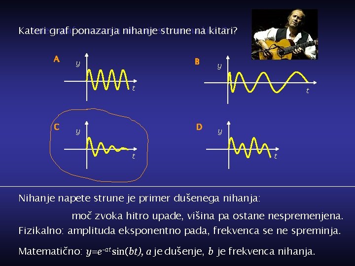 Kateri grafponazarja nihanje strune Kateri graf strunenanakitari? A B y y t C t