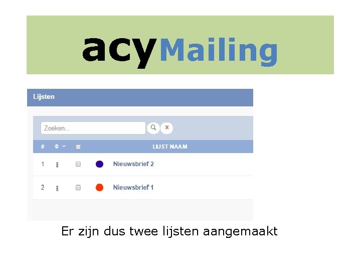 acy. Mailing Er zijn dus twee lijsten aangemaakt 