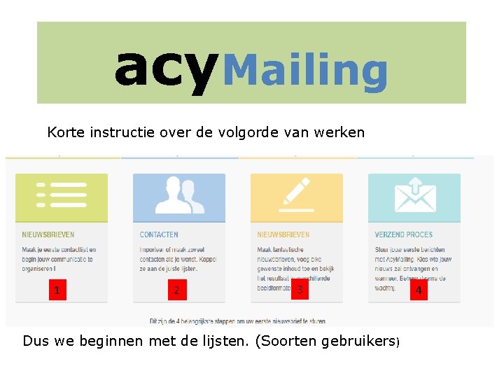 acy. Mailing Korte instructie over de volgorde van werken 1 2 3 Dus we