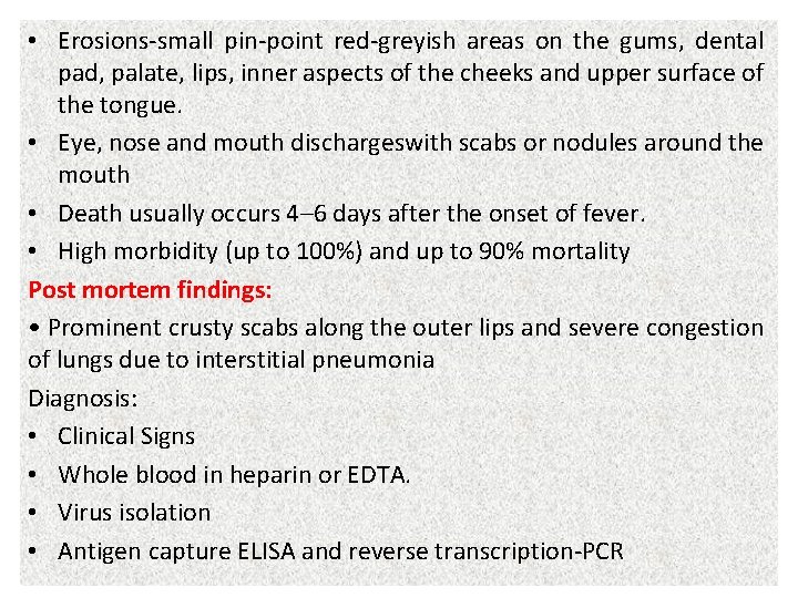  • Erosions-small pin-point red-greyish areas on the gums, dental pad, palate, lips, inner
