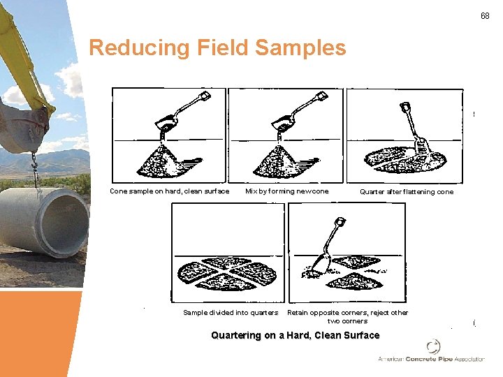 68 Reducing Field Samples Cone sample on hard, clean surface Mix by forming new