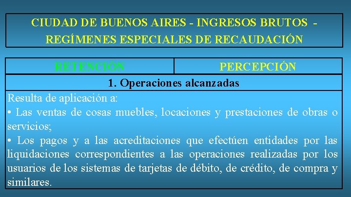 CIUDAD DE BUENOS AIRES - INGRESOS BRUTOS REGÍMENES ESPECIALES DE RECAUDACIÓN RETENCIÓN PERCEPCIÓN 1.