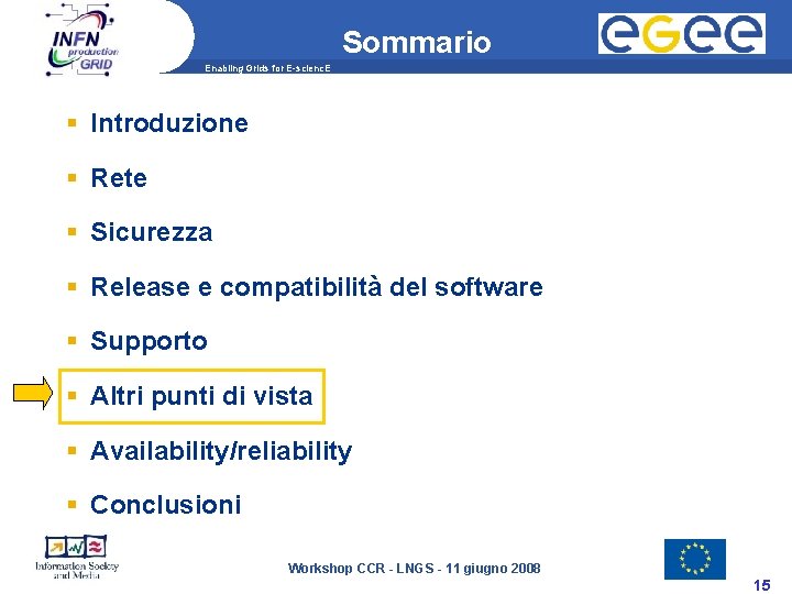 Sommario Enabling Grids for E-scienc. E Introduzione Rete Sicurezza Release e compatibilità del software