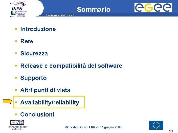 Sommario Enabling Grids for E-scienc. E Introduzione Rete Sicurezza Release e compatibilità del software