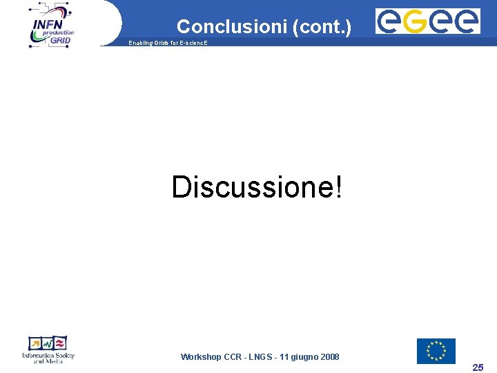 Conclusioni (cont. ) Enabling Grids for E-scienc. E Discussione! Workshop CCR - LNGS -