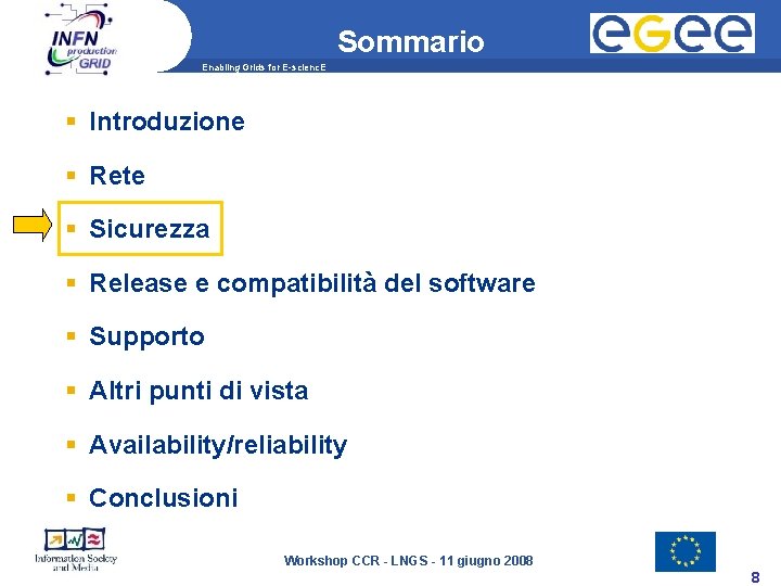 Sommario Enabling Grids for E-scienc. E Introduzione Rete Sicurezza Release e compatibilità del software