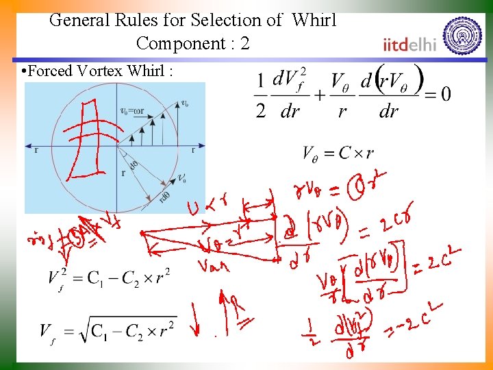 General Rules for Selection of Whirl Component : 2 • Forced Vortex Whirl :