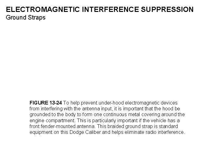 ELECTROMAGNETIC INTERFERENCE SUPPRESSION Ground Straps FIGURE 13 -24 To help prevent under-hood electromagnetic devices