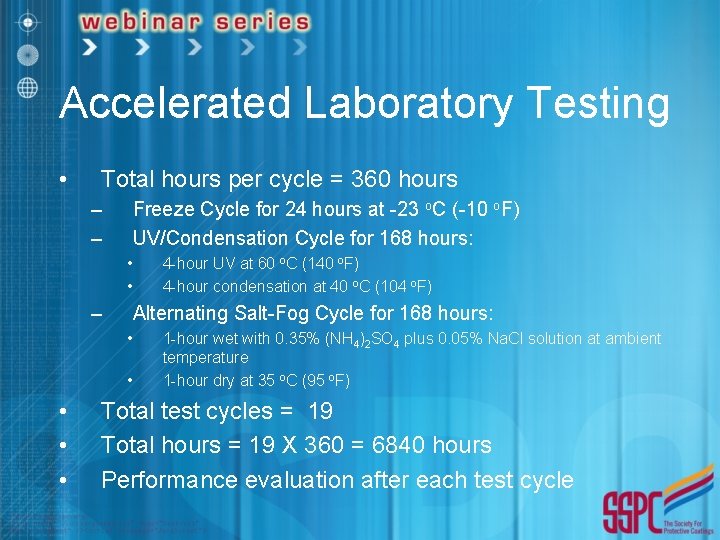 Accelerated Laboratory Testing • Total hours per cycle = 360 hours – – Freeze