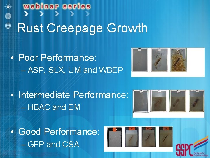 Rust Creepage Growth • Poor Performance: – ASP, SLX, UM and WBEP • Intermediate