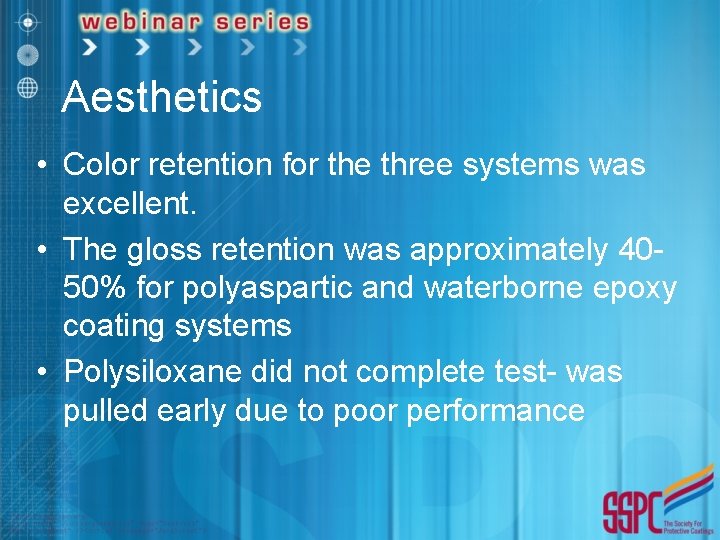 Aesthetics • Color retention for the three systems was excellent. • The gloss retention
