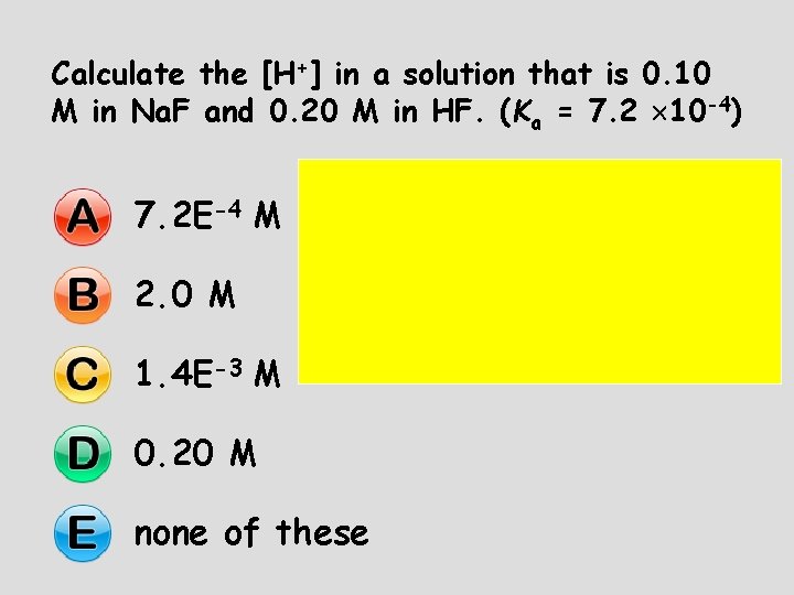 Calculate the [H+] in a solution that is 0. 10 M in Na. F