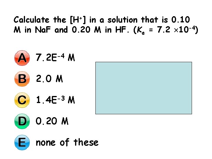 Calculate the [H+] in a solution that is 0. 10 M in Na. F
