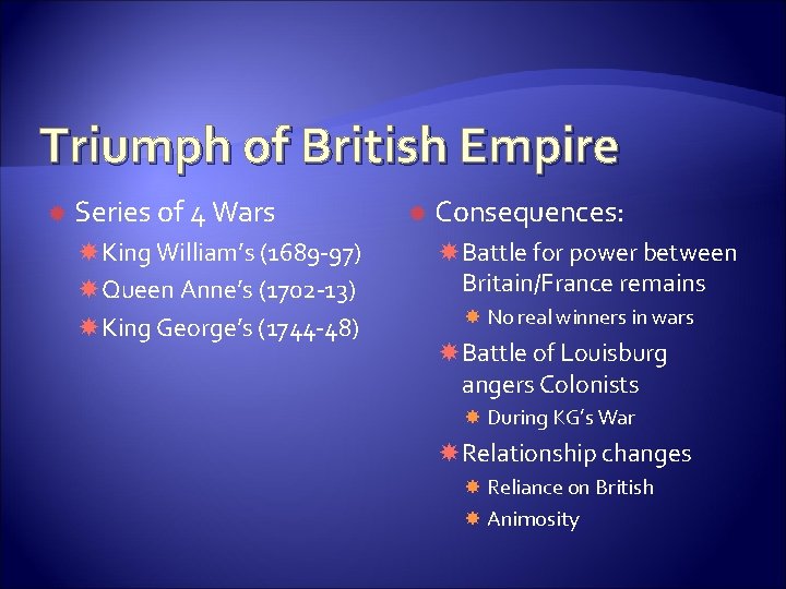 Triumph of British Empire Series of 4 Wars King William’s (1689 -97) Queen Anne’s