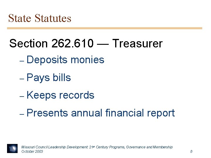 State Statutes Section 262. 610 — Treasurer – Deposits – Pays monies bills –