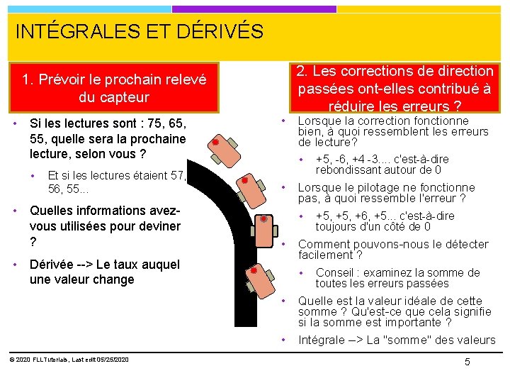 INTÉGRALES ET DÉRIVÉS 1. Prévoir le prochain relevé du capteur • Si les lectures