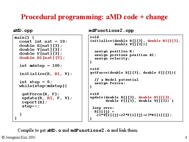 Procedural programming: a. MD code + change a. MD. cpp main() { const int