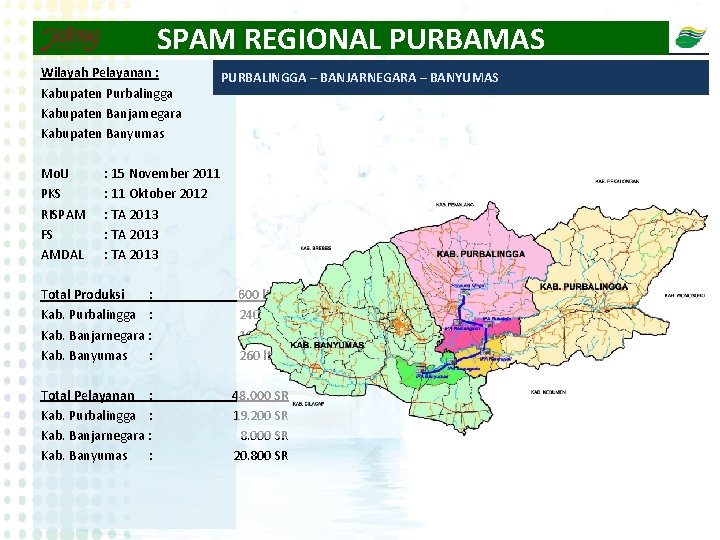 SPAM REGIONAL PURBAMAS Wilayah Pelayanan : Kabupaten Purbalingga Kabupaten Banjarnegara Kabupaten Banyumas Mo. U