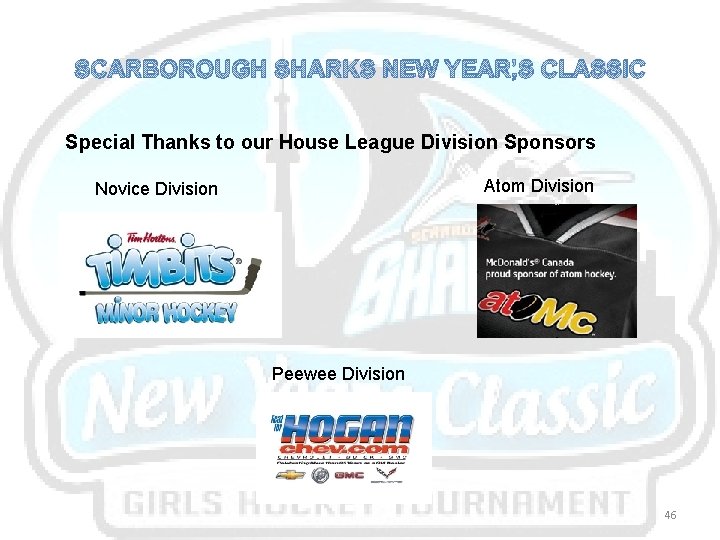 SCARBOROUGH SHARKS NEW YEAR’S CLASSIC Special Thanks to our House League Division Sponsors Atom