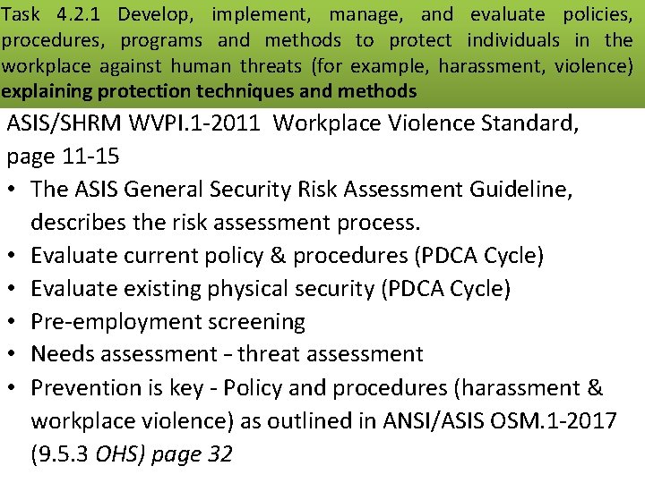 Task 4. 2. 1 Develop, implement, manage, and evaluate policies, procedures, programs and methods