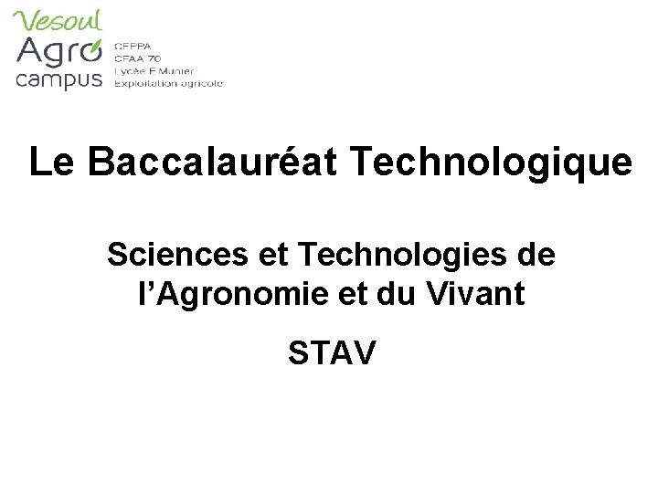 Le Baccalauréat Technologique Sciences et Technologies de l’Agronomie et du Vivant STAV 