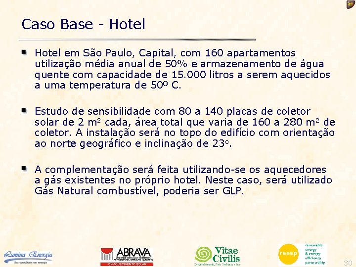 Caso Base - Hotel em São Paulo, Capital, com 160 apartamentos utilização média anual