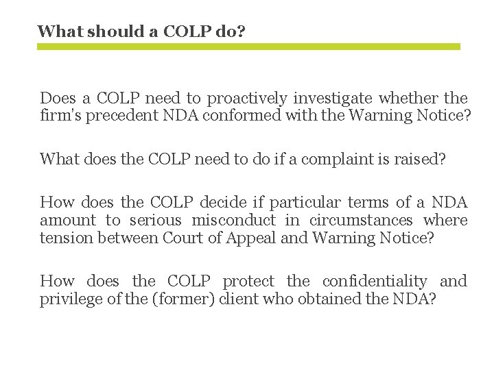 What should a COLP do? Does a COLP need to proactively investigate whether the