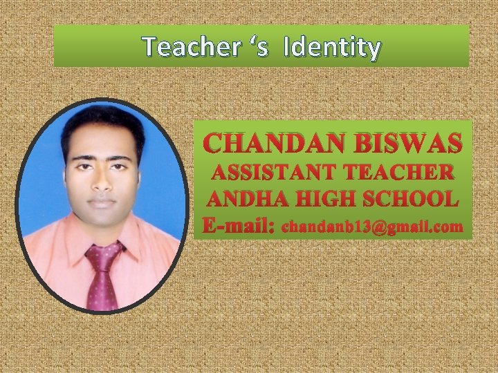Teacher ‘s Identity CHANDAN BISWAS ASSISTANT TEACHER ANDHA HIGH SCHOOL E-mail: chandanb 13@gmail. com