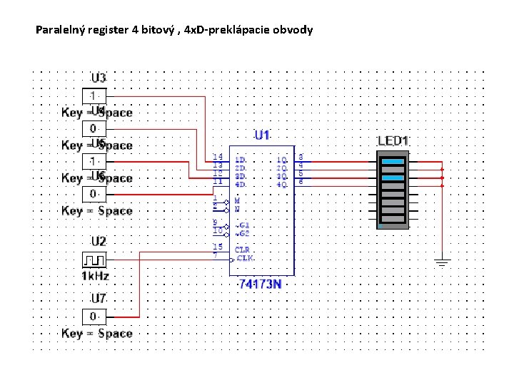 Paralelný register 4 bitový , 4 x. D-preklápacie obvody 