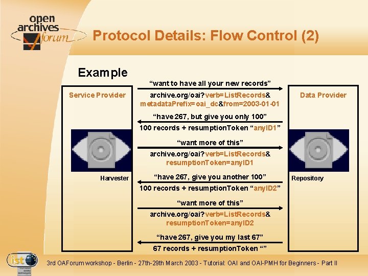 Protocol Details: Flow Control (2) Example “want to have all your new records” Service