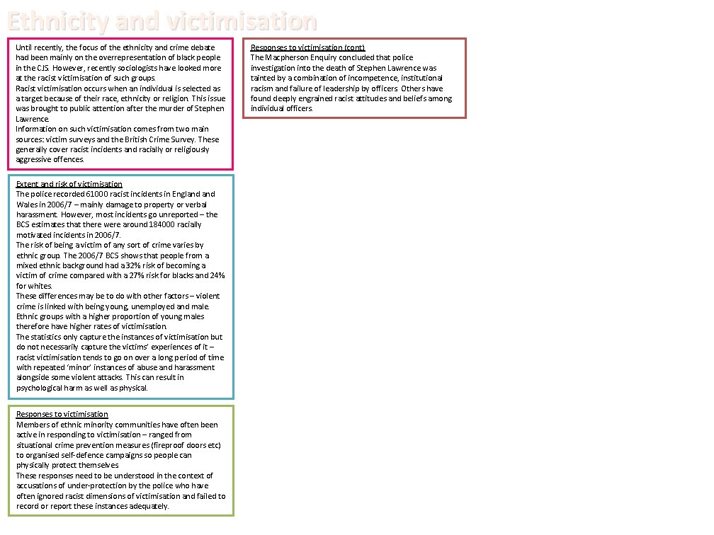 Ethnicity and victimisation Until recently, the focus of the ethnicity and crime debate had