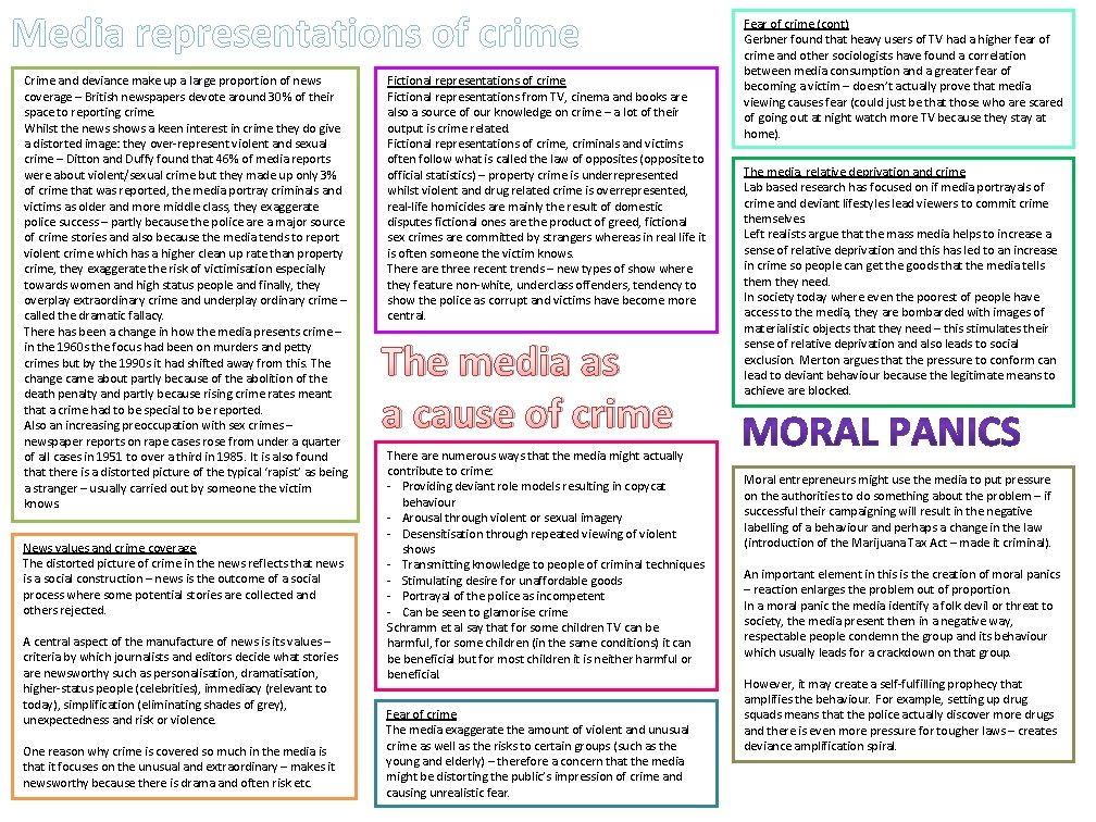 Media representations of crime Crime and deviance make up a large proportion of news