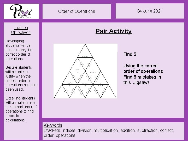 04 June 2021 Order of Operations Lesson Objectives: Developing students will be able to