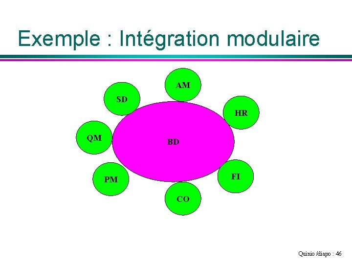 Exemple : Intégration modulaire AM SD HR QM BD FI PM CO Quinio /diapo