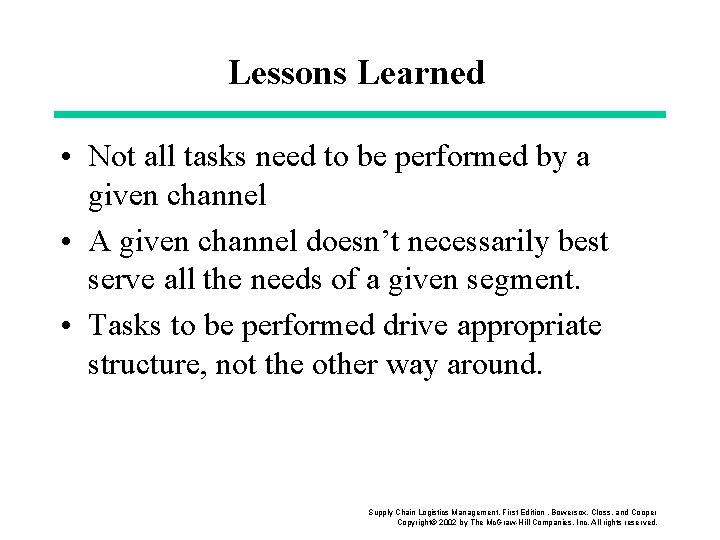 Lessons Learned • Not all tasks need to be performed by a given channel
