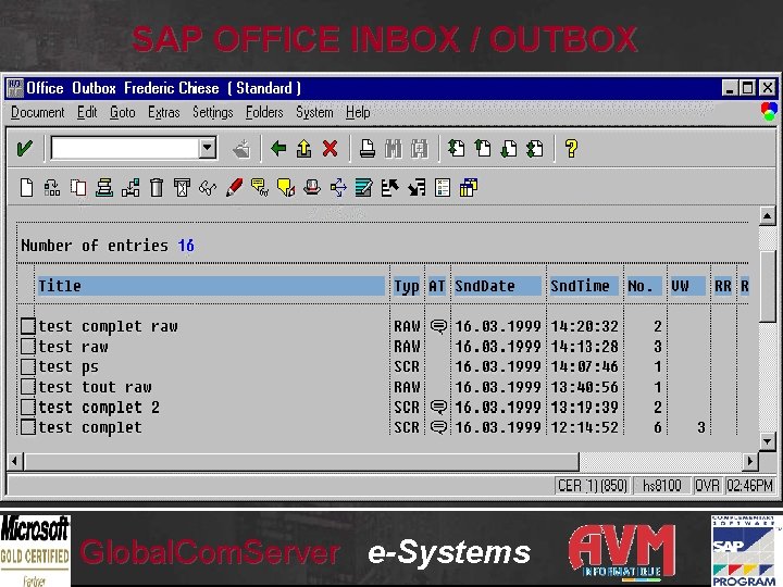 SAP OFFICE INBOX / OUTBOX Global. Com. Server e-Systems 