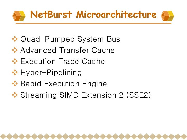 Net. Burst Microarchitecture v Quad-Pumped System Bus v Advanced Transfer Cache v Execution Trace