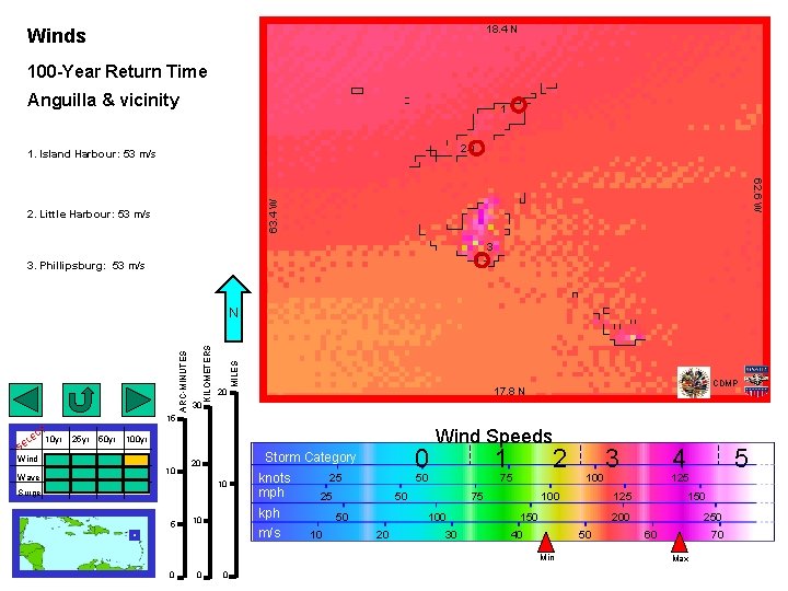 18. 4 N Winds 100 -Year Return Time Anguilla & vicinity 1 2 1.