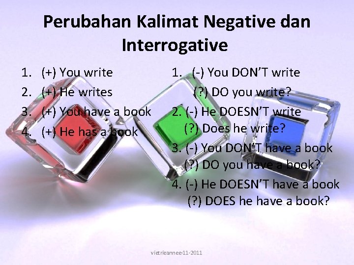 Perubahan Kalimat Negative dan Interrogative 1. 2. 3. 4. (+) You write (+) He