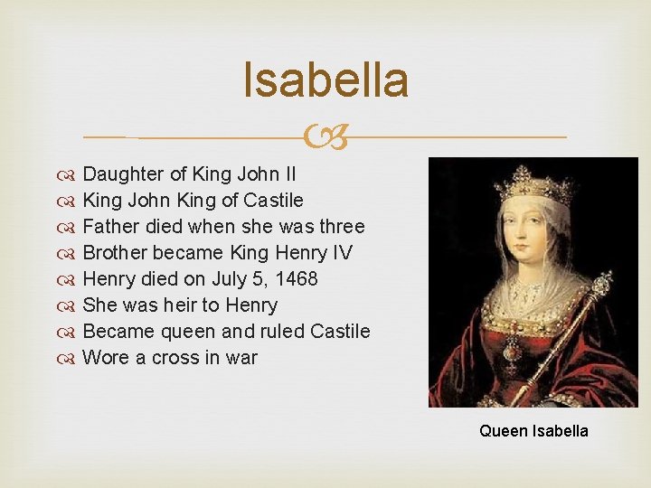 Isabella Daughter of King John II King John King of Castile Father died when