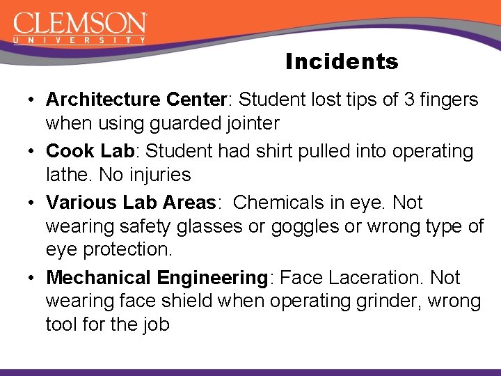 Incidents • Architecture Center: Student lost tips of 3 fingers when using guarded jointer