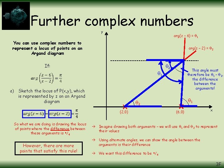 Further complex numbers y arg(z – 6) = θ 1 You can use complex