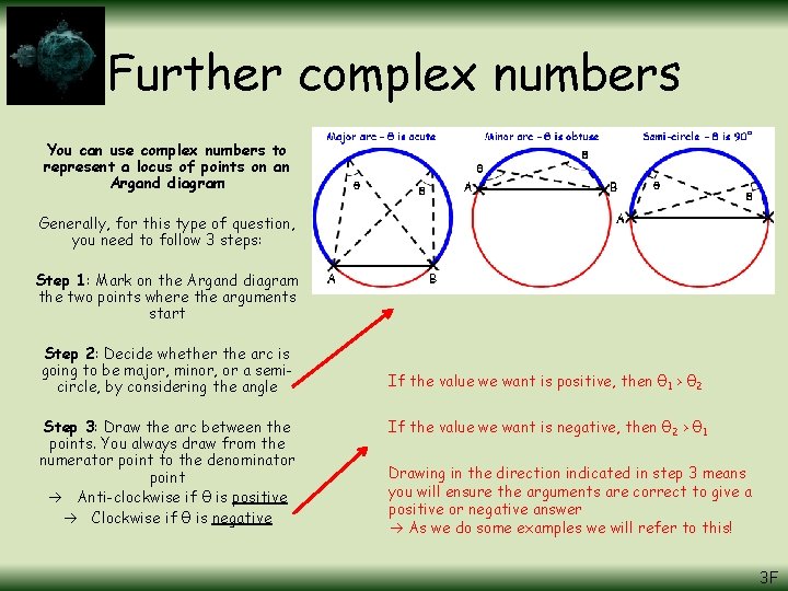 Further complex numbers You can use complex numbers to represent a locus of points