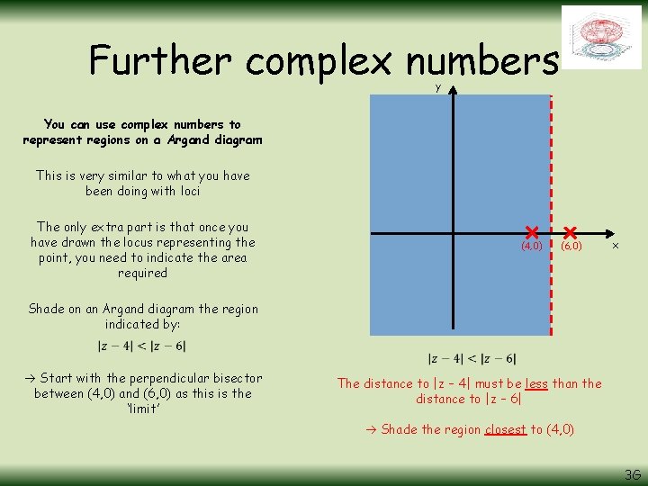 Further complex numbers y You can use complex numbers to represent regions on a