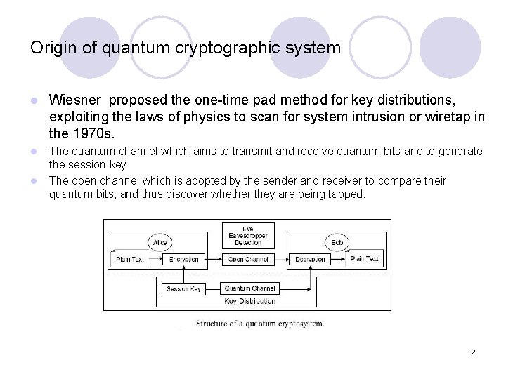 Origin of quantum cryptographic system l Wiesner proposed the one-time pad method for key