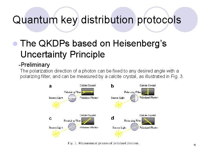 Quantum key distribution protocols l The QKDPs based on Heisenberg’s Uncertainty Principle -Preliminary The