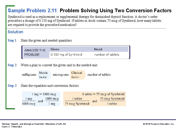 Sample Problem 2. 11 Problem Solving Using Two Conversion Factors Synthroid is used as