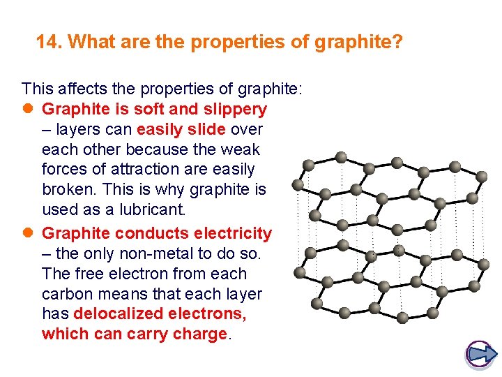 14. What are the properties of graphite? This affects the properties of graphite: l