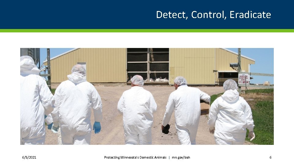 Detect, Control, Eradicate 6/5/2021 Protecting Minnesota’s Domestic Animals | mn. gov/bah 6 