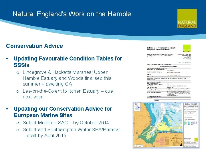 Natural England’s Work on the Hamble Conservation Advice • Updating Favourable Condition Tables for